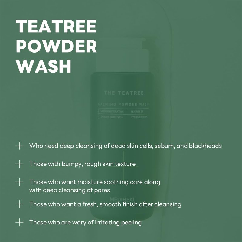 Mediheal Teatree Calming Powder Wash (1.76 oz) - Hydrating Daily Facial Cleanser with Gentle and Rich Bubbles for Remove Blackhead
