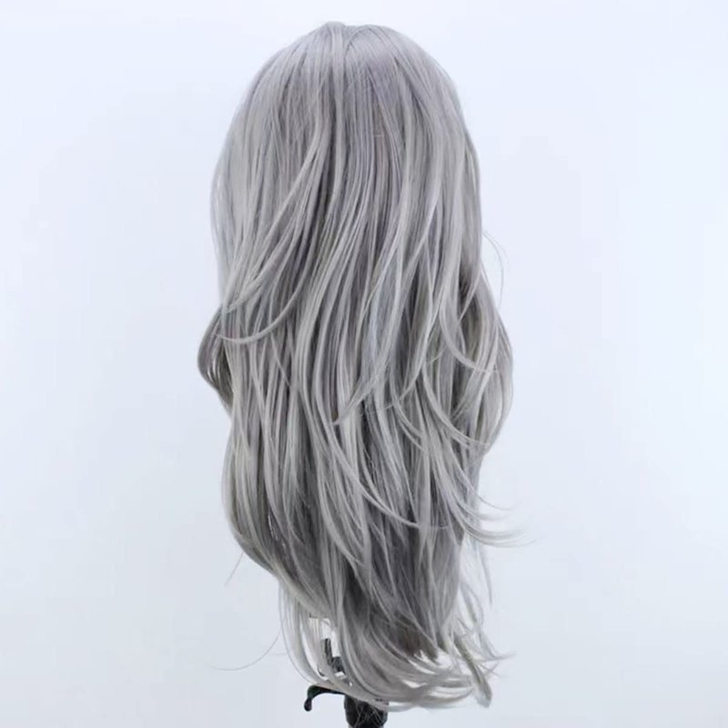 COCOFANS Silver Wigs for Women Free Part Long Natural Wave Lace Font Wigs Slightly Wave Wig Heat Resistant Synthetic Lace Wig Light Grey Daily Wear Wigs