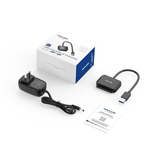 WAVLINK SATA to USB Type-A Hard Drive Cable, 5Gbps USB3.0 to Sata Cable Support UASP, External Hard Drive SATAI/II/III Connector 2.5" SSD/HDD and 3.5" HDD up to 20TB, Power Adapter Included