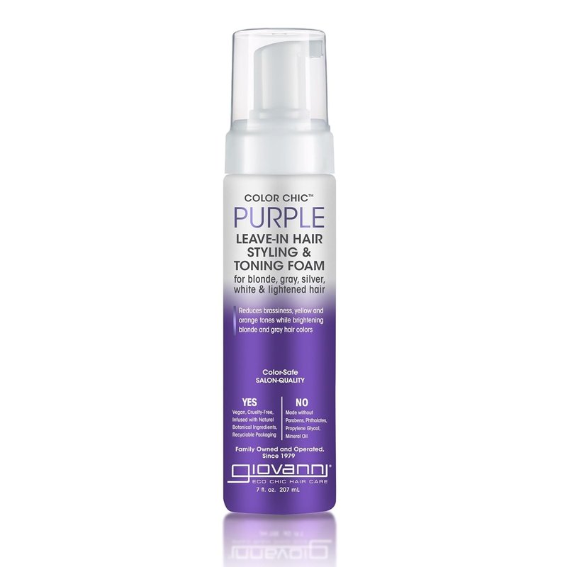 GIOVANNI Color Chic Purple Leave-In Hair Styling & Toning Foam - Purple Foam for Blonde, Gray, Brassy, Fine Hair, Gives Volume & Shine for Women & Men - 7 fl oz (Pack of 1)