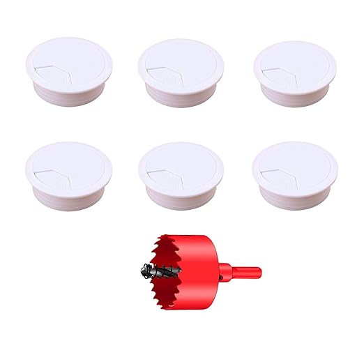 TuTuYa 6PCS Desk Grommet, Desk Cable Grommet 3-1/6 Inch (80 mm) White Desk Cable Hole Cover with Hole Saw, Cable Pass Through, Ideal Solution for Office and Home Table Cable (White, 3-1/6 Inch)