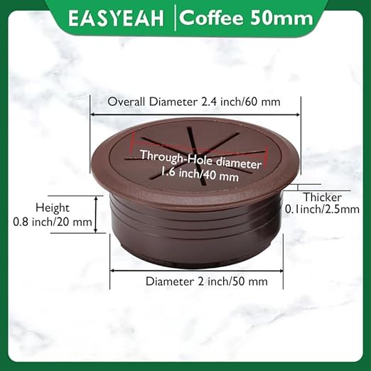EASYEAH 2 Pcs Desk Grommet 2"/50 mm, Desk Hole Cover for Cables, Cable Grommet ABS Plastic, Desk Hole Grommet for Home & Office Pc, Detachable Cable Cord Organizer,Coffee