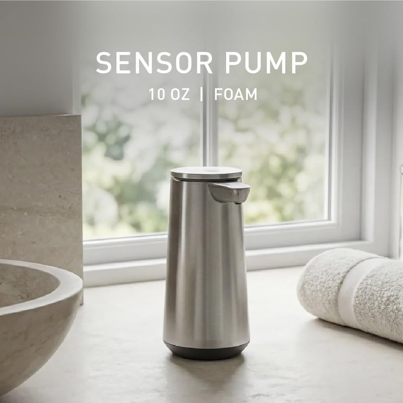 simplehuman Sensor Pump Foam, 10 oz Automatic Foaming Soap Dispenser for Kitchen and Bathroom, Touchless Motion Sensor, Variable Dispense, Rechargeable, Aerating Foam Pump, Brushed Stainless Steel