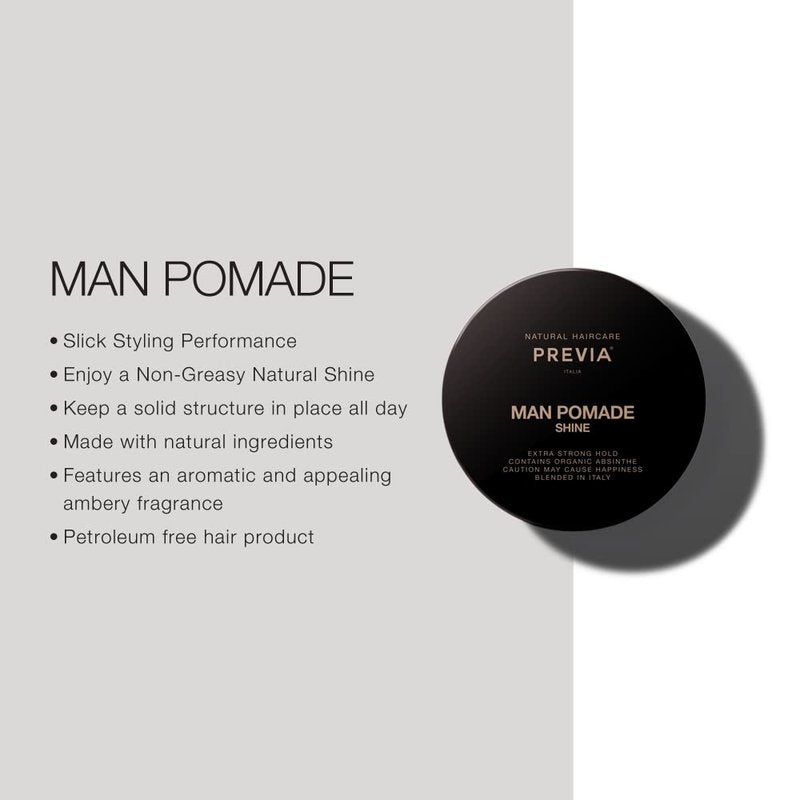 PREVIA Man Pomade - Shine Styling Cream with Organic Absinthe Extract | Natural Hold for Textured Hairstyles, 3.38 oz