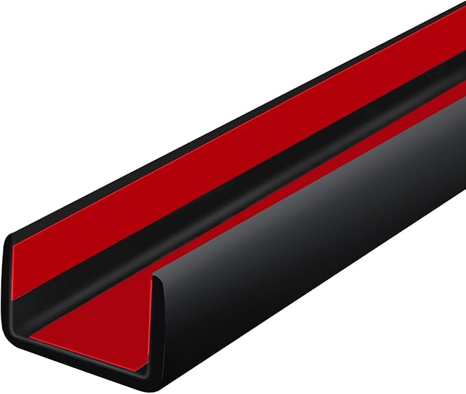Rubber Edge Trim, Self Adhesive U Channel Edge Trim, Big Size U Shaped Trim, Edge Banding for Plywood, Woods, Shelf, Cabinet, Countertop, Size 1/2", Length 20Ft, Black