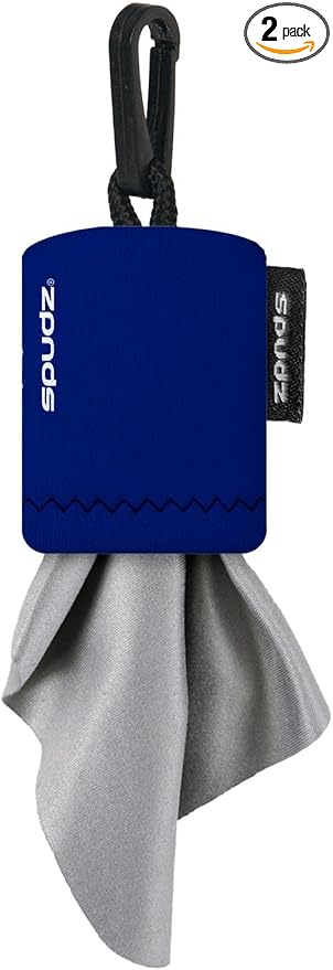 SPUDZ Ultra Microfiber Lens Cleaner with Closeable Bottom – Clip-On Pouch, Washable – for Binoculars, Scopes, Glasses, Screens | Ultra Navy Blue, 10 x 10 Inch (2-Pack)