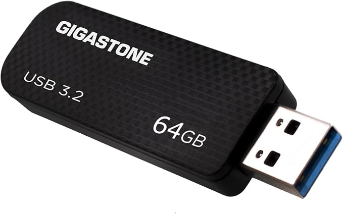 GIGASTONE 64GB USB 3.2 Flash Drive, 80MB/s High-Speed Data Transfer, Carbon Fiber Design, Retractable