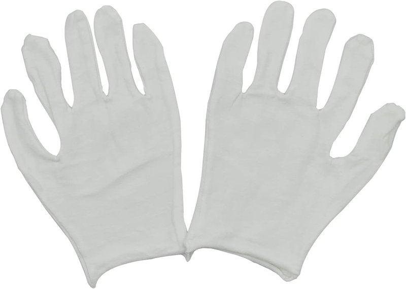 12 Pair White Cotton Gloves - 9 Inch Extra Large for Cosmetic Moisturizing & Jewelry Inspection