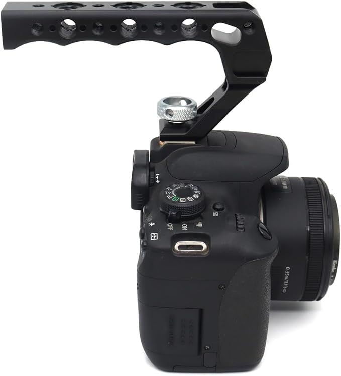 SZJELEN Universal Top Handle with Quick Release NATO Grip with NATO Rail for DSLR Camera Cage, with 3 Cold Shoe Adapters to Mount DSLR Camera with Microphone/LED Light/Monitor (Red with NATO Rail)