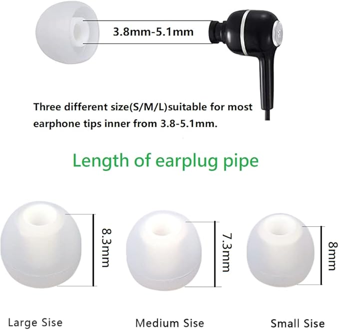 CYADCI Replacement Earbud Tips Earbud Covers Silicone Tips Ear Gels Fit for Inner Hole from 3.8mm - 5.1mm Earphones 9 Pairs S/M/L Clear White