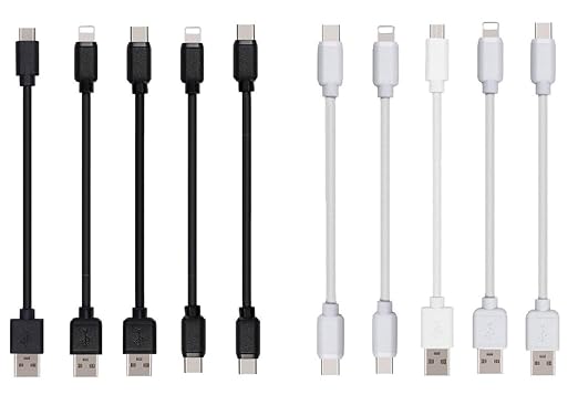 JuSoFU 10-Pack Multi Short USB Cables & TypeC-C Cables for Charging Stations Compatible/w iPhone17,16,15, iPhone5-14/ iPads/iPad mini/iPad Pros/Samsung Moblies & Tablets/Pixel & Nexus/HTC/Sony(White)