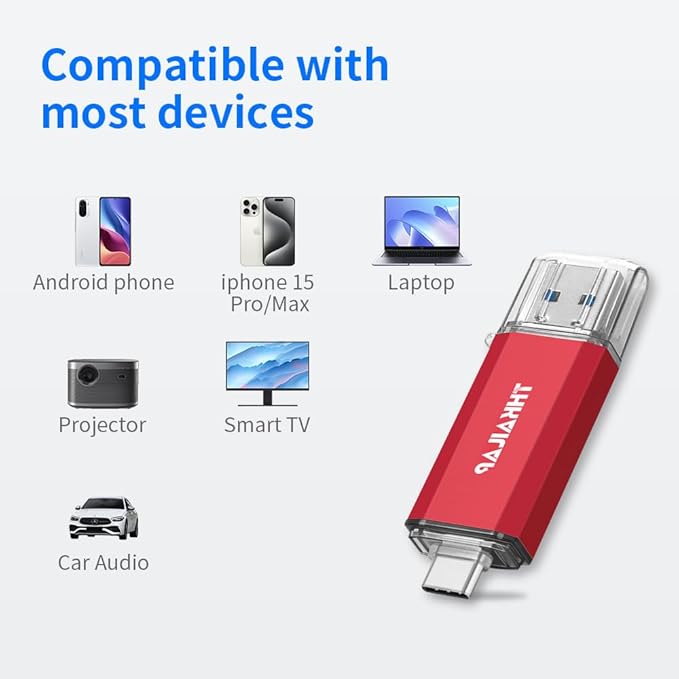 Thkailar 2 Pack USB C Flash Drive 64GB 2 in one OTG USB 3.1 Thumb Drive,Memory Stick for Business Traveler Works,Compatible with Computers,MacBook Pro,Android Phones(Black&Red)