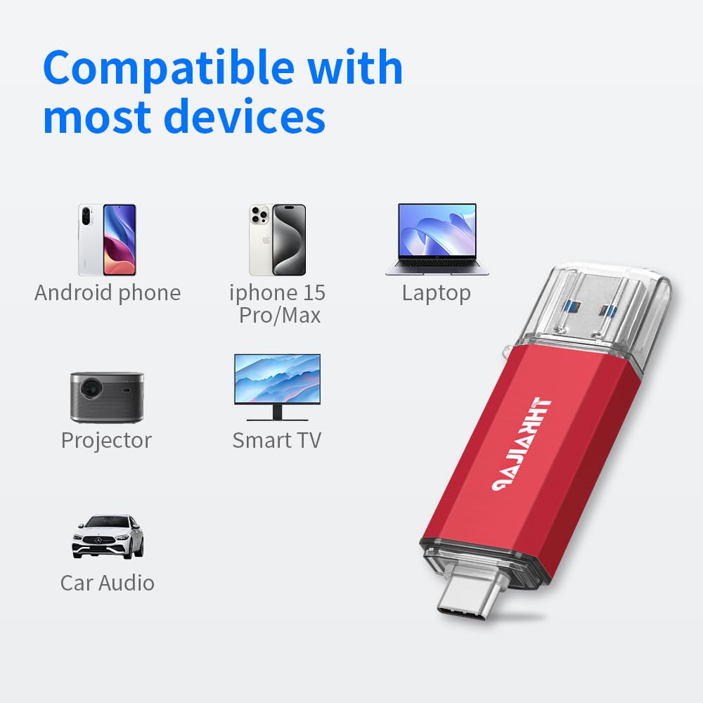 Thkailar USB C Flash Drive 256GB,USB Flash Drive with Type C and Type A 3.1 Port Compatible with Android Phone,MacBook Pro,PC(Red)