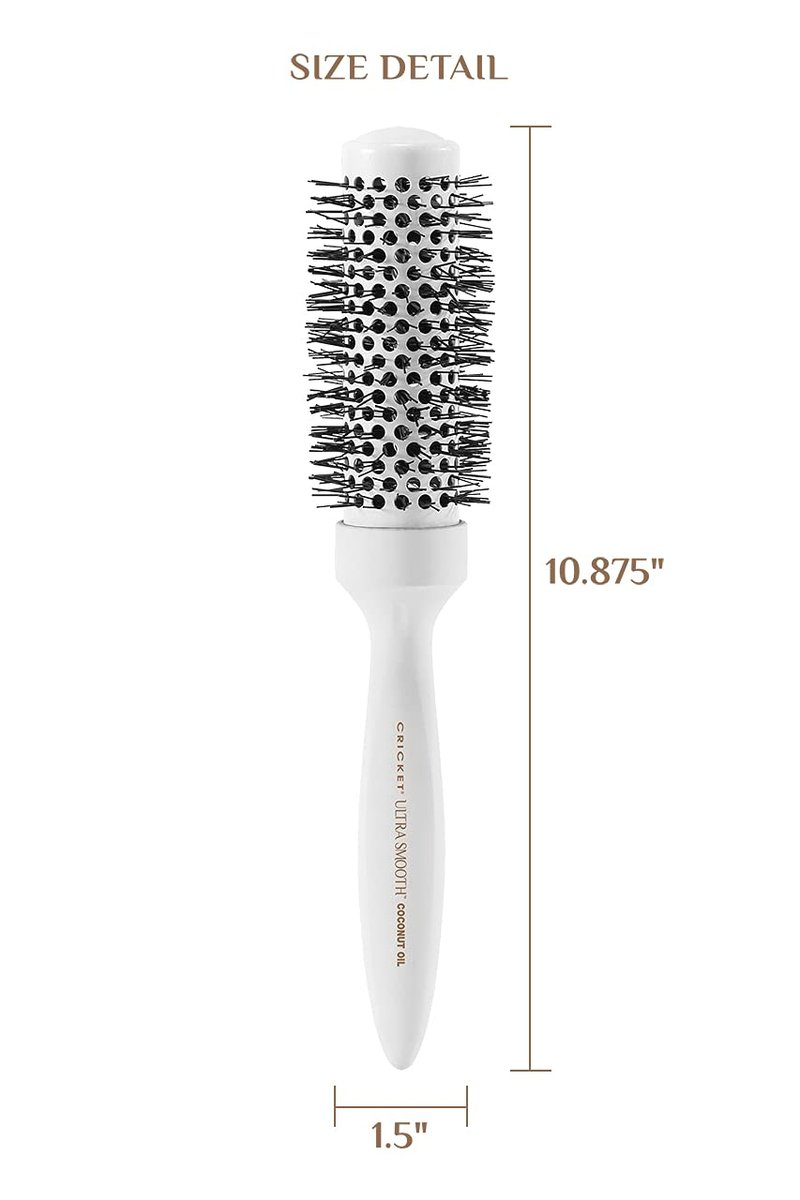 Cricket Ultra Smooth Coconut Thermal Hair Brush – 1.5” Ceramic Barrel, Coconut Oil and Keratin-Infused, Anti-Static Heat-Resistant Bristles, Textured Handle for Styling All Hair Types