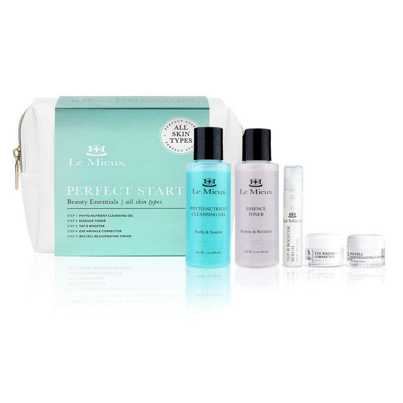 Perfect Start Beauty Essentials Set - 5-Piece Facial Kit for Normal Skin | Phyto-Nutrient Gel, Essence Toner, Eye Corrector