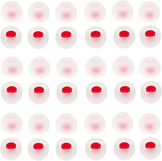 CYADCI 36 Pieces Medium Earbud Tips Soft and Comfortable Ear Bud Replacement Pieces Silicone Fit Most in-Ear Headphones，Inner Hole 3.8mm -5.5mm，Medium White and Red Replacement Eartips