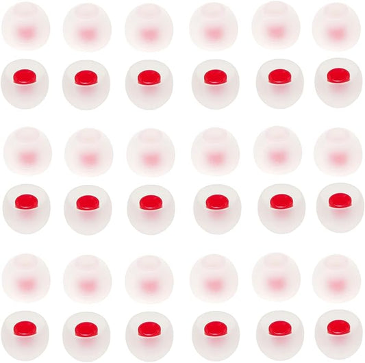 CYADCI 36 Pieces Medium Earbud Tips Soft and Comfortable Ear Bud Replacement Pieces Silicone Fit Most in-Ear Headphones，Inner Hole 3.8mm -5.5mm，Medium White and Red Replacement Eartips
