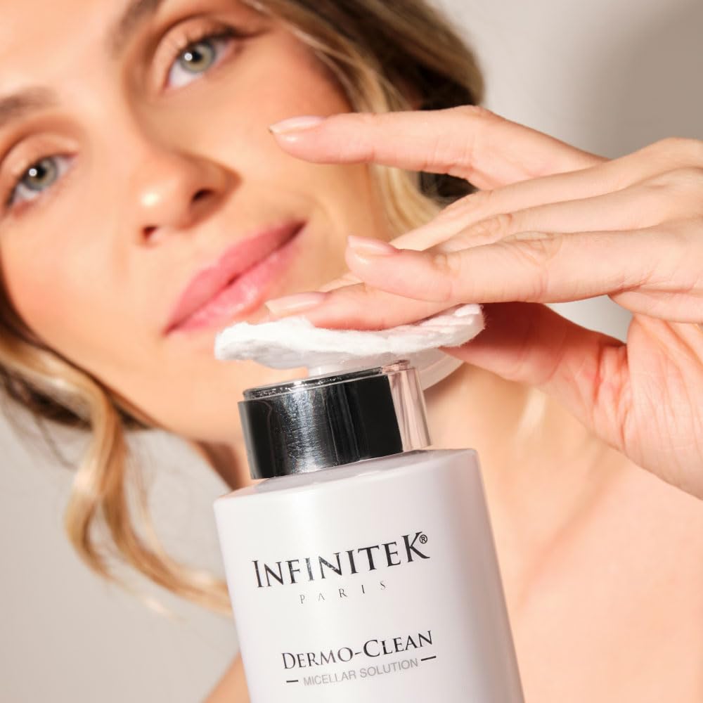 Infinitek Paris Dermo-Clean Micellar Water | Gentle Micellar Cleansing Water & Waterproof Eye Makeup Remover Liquid | Alcohol & Fragrance-Free | 8.45 fl oz / 250 ml