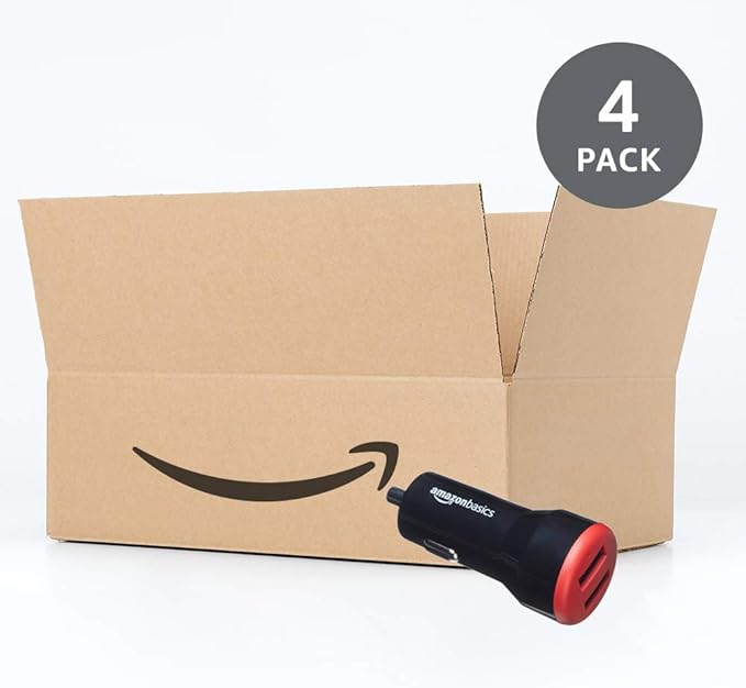 Amazon Basics 24W Dual USB Car Charger for Phones, 2-Port USB-A with LED Indicator, Small Size, Low Profile, Compatible with iPhone 16/15/14/13/12/11/X, Samsung, and more, Black/Red