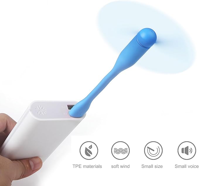 Soseelnee Mini USB Fan, Portable Pocket Fan USB-A Powered Little Cooler, Quiet Operation, for Home Office Car Outdoor Travel- 4 Pack (Blue)