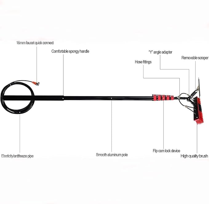 Window Cleaning Pole,High-Altitude Cleaning Brushes,Water Fed Telescopic Brush Conservatory Roof Cleaning Tools for Photovoltaic Panel Cleaning,35cm Brush Head,5.4m