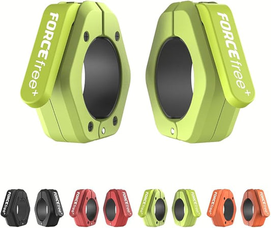 Forcefree+ Barbell Clips (Pair), Barbell Clamps, Quick Release Olympic Barbell Clamps with Anti Slip TPR Grip, Barbell Collars for Secure Weightlifting & Powerlifting (Magnetic, Green)