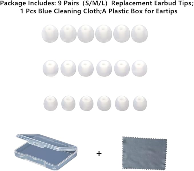 CYADCI Replacement Earbud Tips Earbud Covers Silicone Tips Ear Gels Fit for Inner Hole from 3.8mm - 5.1mm Earphones 9 Pairs S/M/L Clear White