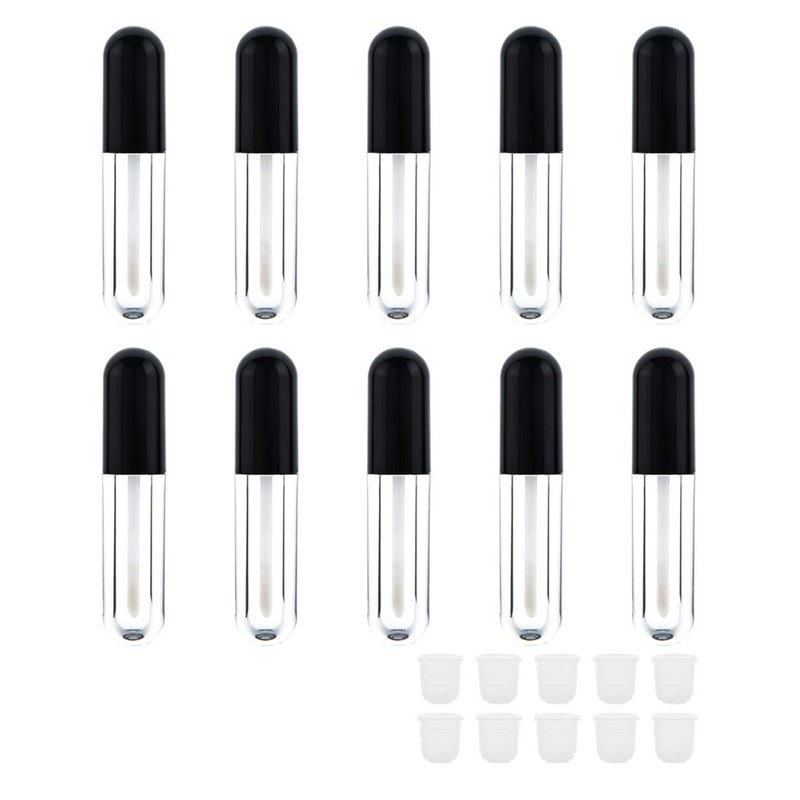 Round Lip Gloss Tubes - 10 Pack Mini 4.5ml Containers with Wand & Rubber Stoppers | Ideal for DIY Cosmetics (Black)