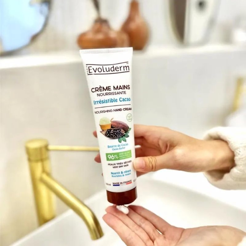 Evoluderm Skin Moisturizer Hand Cream, 150 ml - Nourishing, Hydrating, Cocoa Butter, Dry Skin, Vegan, France