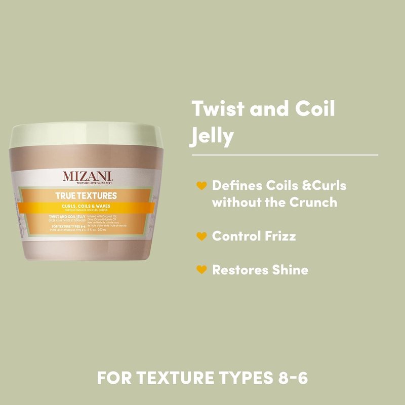 Mizani True Textures Twist and Coil Paraben & Silicone-Free Jelly - Provides Touchable Texture With Coconut Oil, For Curly Hair