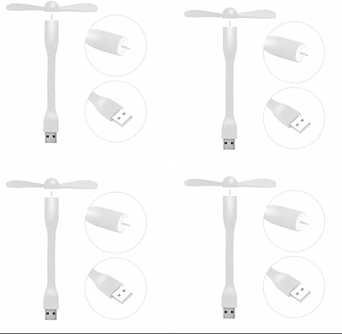 Soseelnee Mini USB Fan, Portable Pocket Fan USB-A Powered Little Cooler, Quiet Operation, for Home Office Car Outdoor Travel- 4 Pack (White)