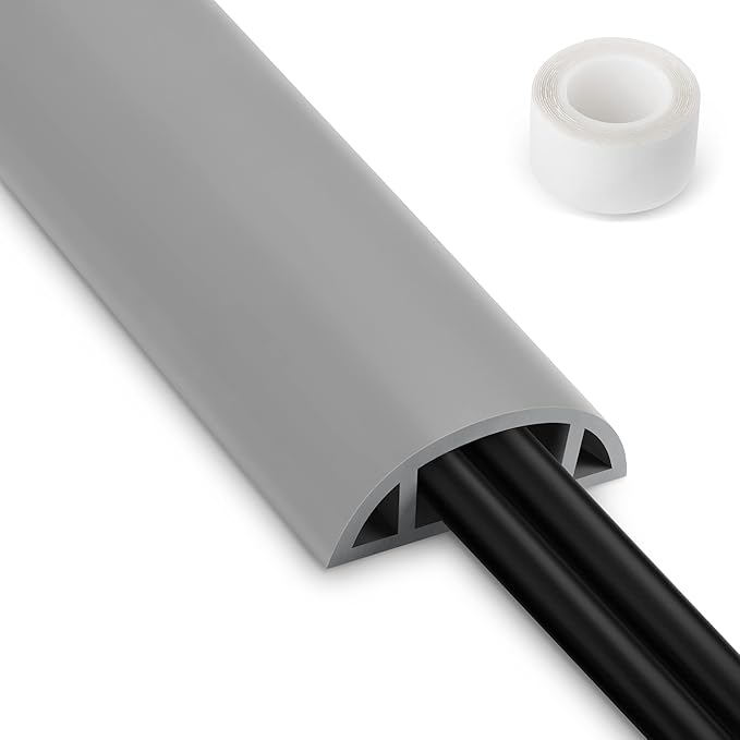 LZEOY Cord Hider Floor, 3FT, Grey Cord Cover Floor, Cord Protector Floor Extension Cable Cover, Soft PVC Wire Covers - Cable Management Hide Cords on Floor - Cord Cavity: 0.7" (W) x 0.4"(H)