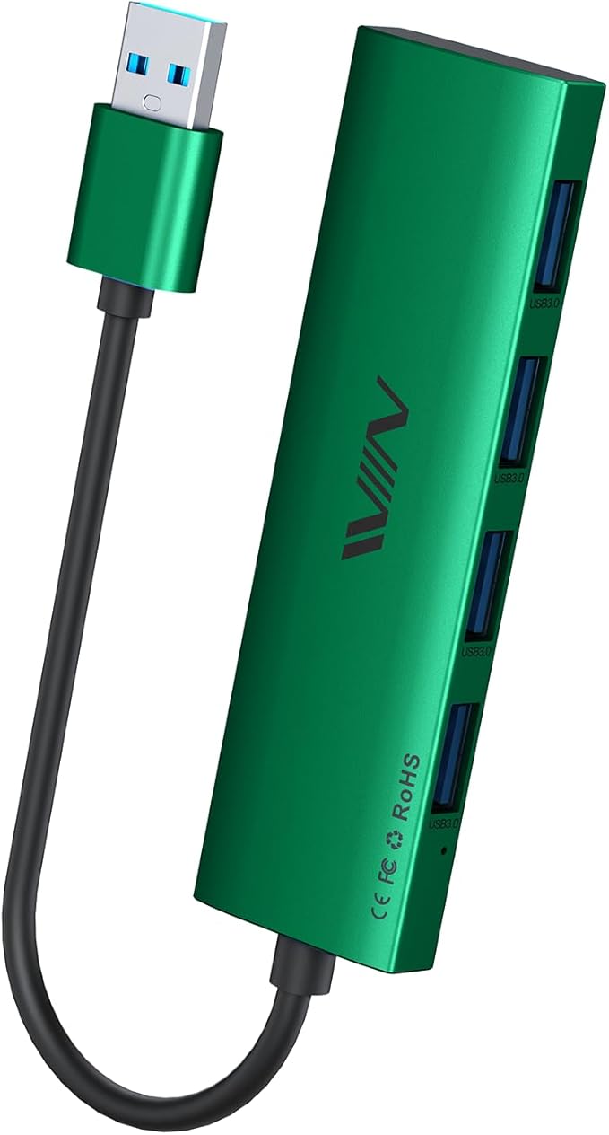 USB 3.0 Hub, 4 Port USB Hub Splitter, USB A Expander Portable USB Adapter Multiport Data Hub for Laptop, iMac Pro, MacBook Air, Mac mini/Pro, Surface Pro, USB Flash Drives, and Mobile HDD-Green