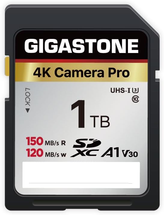 【5-Years Data Recovery】 GIGASTONE 1TB SDXC Memory Card 4K Pro Series Camera Transfer Speed Up to 150MB/s Compatible with Digital Camera, UHS-I A1 V30 Class 10 for 4K UHD Video