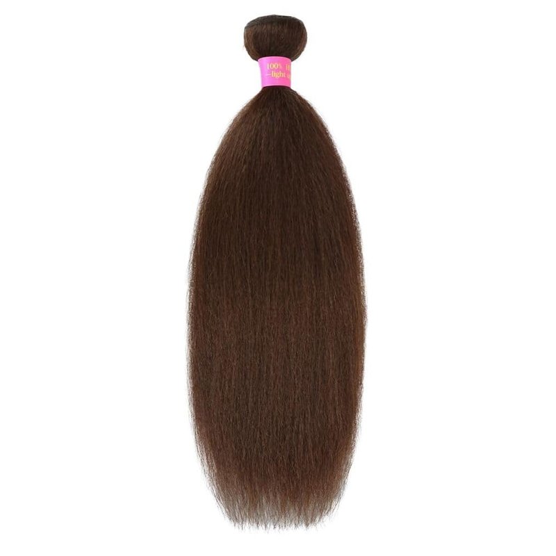 16 Inch Chocolate Brown Kinky Straight Bundles Human Hair 12A Grade 100% Unprocessed Brazilian Virgin Human Hair Weave Yaki Straight Bundles Brown