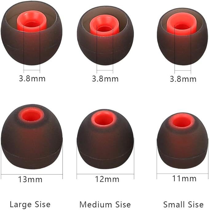CYADCI Earbuds Replacement Tips Silicone Earbud Tips Ear Gels Fit for Inner Hole from 3.8mm - 5.1mm Earphones 9 Pairs S/M/L Black-Red