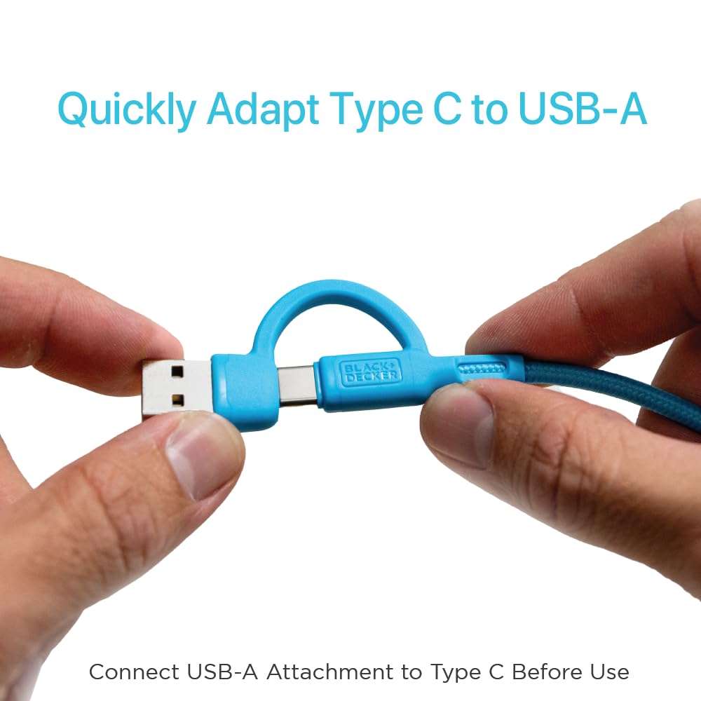 BLACK+DECKER USB C Multi Charging Cable, Fast Multi Charger Cable w/Adapter Braided 2in1 Multiple USB Cable, Universal Charging Cord w/Type C/USB Adapter for iPhone 17 16 15/Samsung/LG/Tablets/More