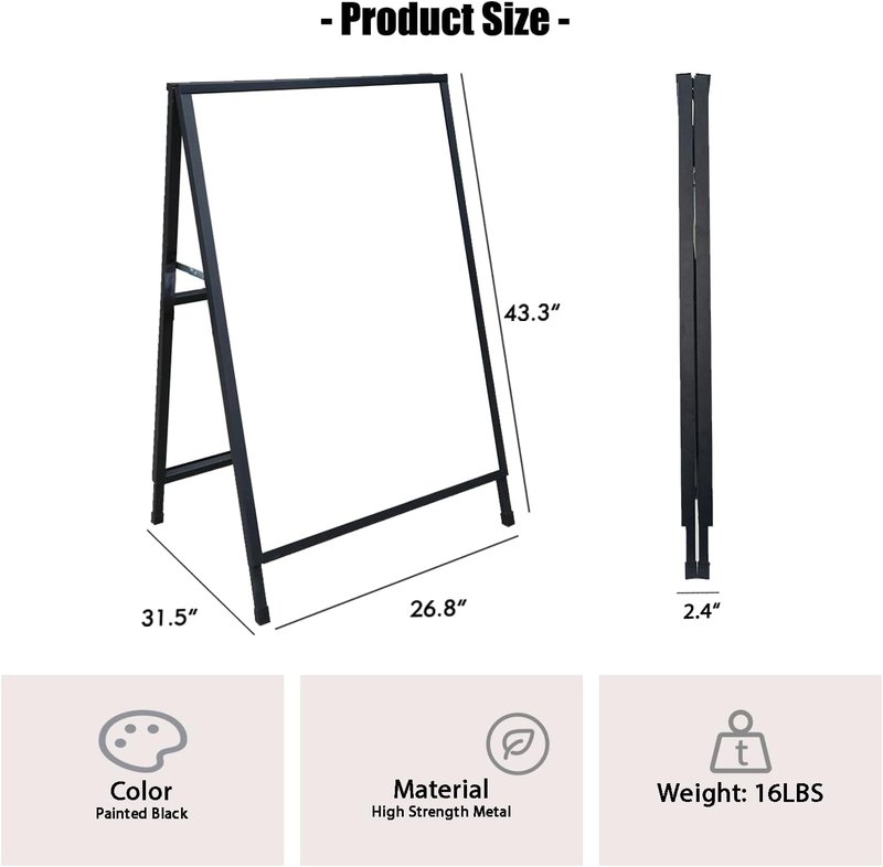 ZCHEN A-Frame Sidewalk Sign - 24x36 Heavy-Duty Metal Sandwich Board for Outdoor Advertising | Double-Sided Display with 2 Corrugated Plastic Posters
