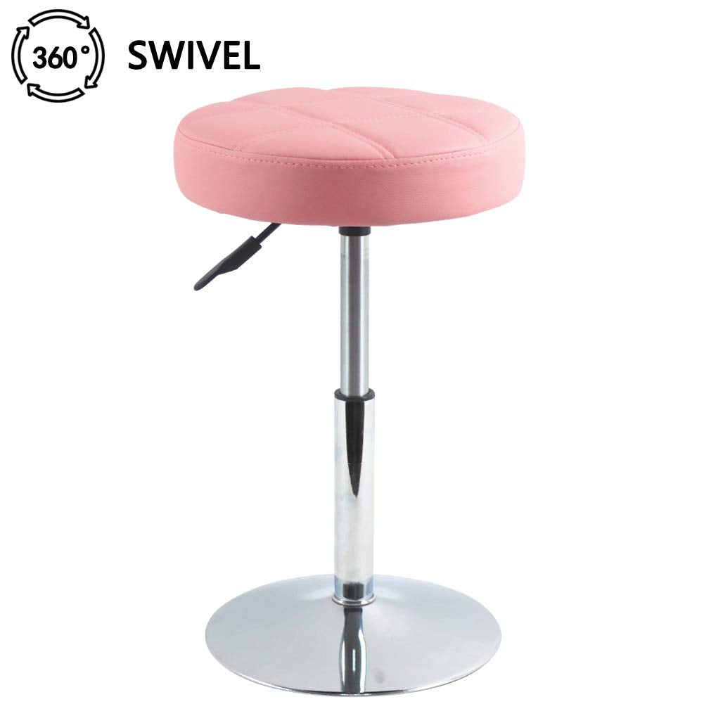 FURWOO Adjustable Pink Short Round Shop Stool, Padded Spa Stool, Ideal for Salon, Manicure, Small