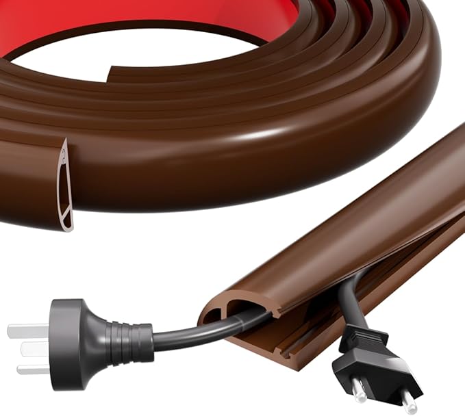 Kneelisa 6FT Side-Open Extension Cord Covers for Wires on Floor,Silicone Power Cable Protector Cord Hider Management Strip,Hide Electric Wire on Carpet,Chord Runner Protective Safety,Brown