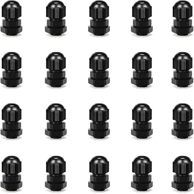 CGELE Cable Gland 20 Pack Plastic Waterproof Adjustable Connector 3-7mm PG7 Strain Relief Cord Connectors Joints Nylon with Gaskets