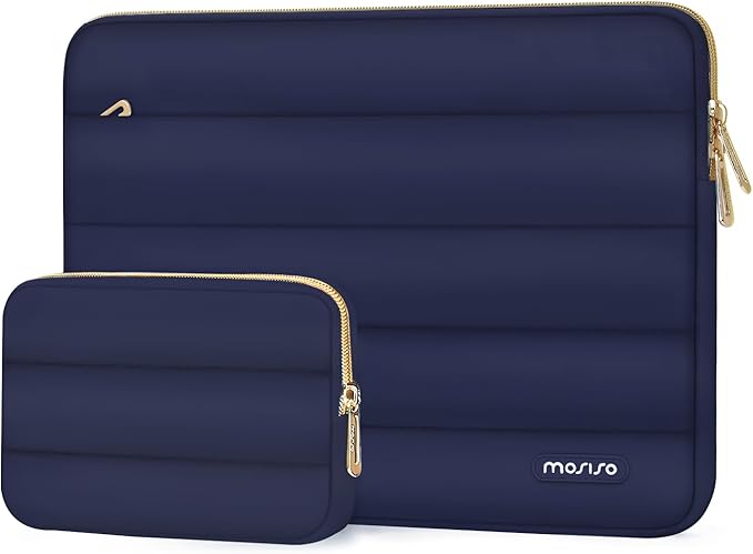 MOSISO Laptop Case 13.3 inch,13-13.3 inch Puffy Laptop Sleeve Compatible with MacBook Neo/Air 13.6 M5 M4 M3 M2 M1/Pro 13/14,HP Dell ASUS Lenovo,Polyester Horizontal Bag with Small Case, Navy Blue