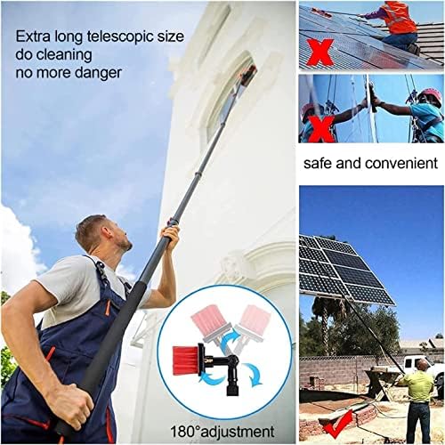 Glass Cleaning Brush Home Water Fed Telescopic Pole Kit Solar Panel Brush Rotating for Photovoltaic Panelï¼20FT Extendable Window Cleaning Pole Kit with Steel Buckle Fixing and 20m Water Supp