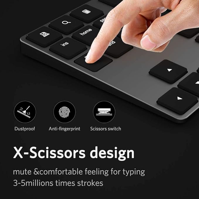 JOYEKY Bluetooth Number Pad, Aluminum Rechargeable Numeric Keypad Wireless 34-Keys Number Keyboard Shortcut Keypad Numpad Data Entry Compatible for iMac Windows
