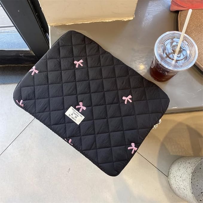 Attria Cute Bow Graphic Carrying Laptop Bag Y2K Preppy Laptop Sleeve Case Bag Kawaii Pad Computer Protect Case Pouch (15-15.6 inch,Black)