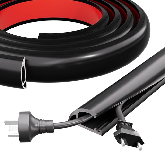Kneelisa 6FT Side-Open Extension Cord Covers for Wires on Floor,Silicone Power Cable Protector Cord Hider Management Strip,Hide Electric Wire on Carpet,Chord Runner Protective Safety,Black
