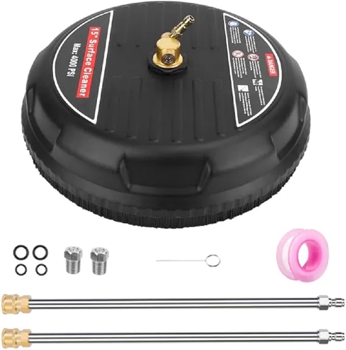Stainless Stee Power Washer Broom,15in 4000PSI, Disc Surface Cleaner for Driveways and Decks,Heavy Duty Brass and Stainless Steel Construction,Wide Application,Quick Connect, Power Washer Accessories