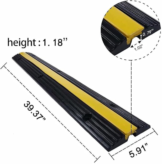 YONSHENG Rubber Cable Ramp Cord Cover Cable Protector Ramps Wire Hose Protective 1 Channel 22000Lbs Load Capacity Traffic Speed Bump for Asphalt Concrete Gravel Driveway Indoor Outdoor, 5 Pack