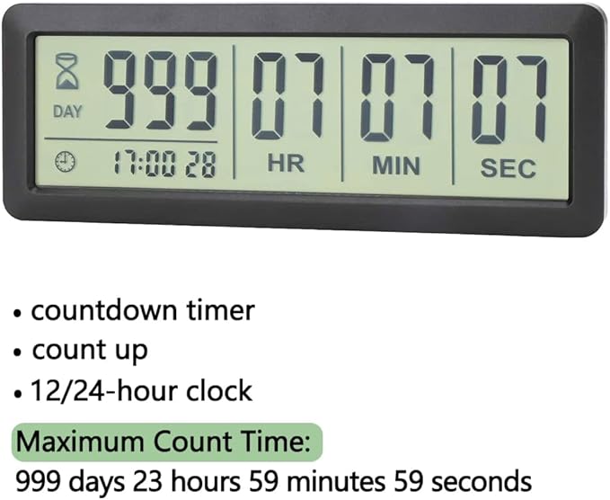 MOSTRUST Digital Countdown Days Timer - Black Upgraded Big 999 Days Count Down Clock with Stand Strong Magnetic Back for Vacation Retirement Wedding Holiday