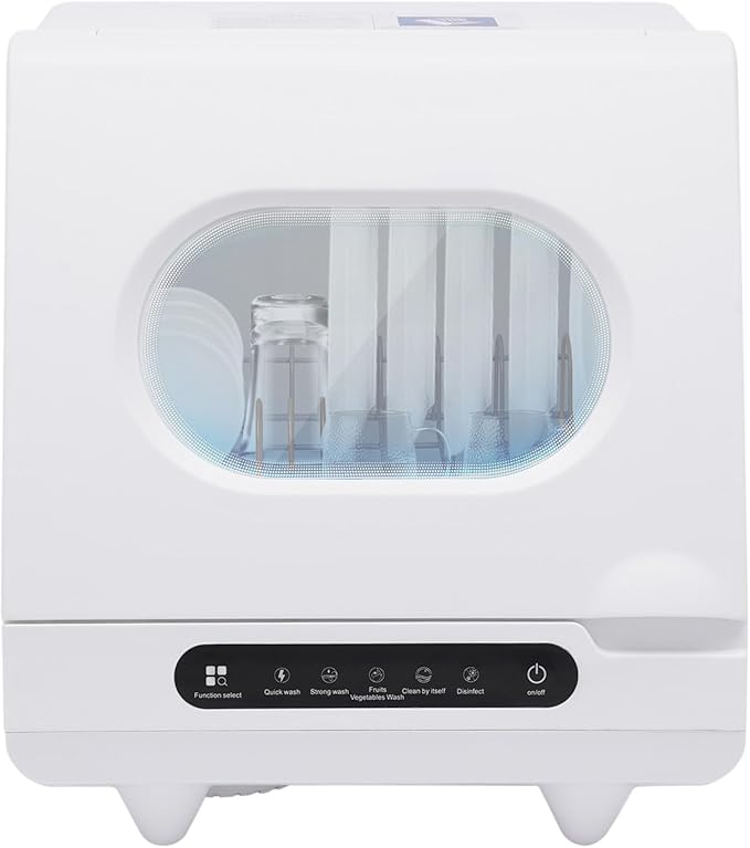 Portable Countertop Dishwasher, Mini Dishwasher, Full Panel Control Dish Washing Machine Portable Compact Dish Washing 5 Wash Programs of 2-6 Sets Dishes with 360° Spray Arms for Small-Sized Houses